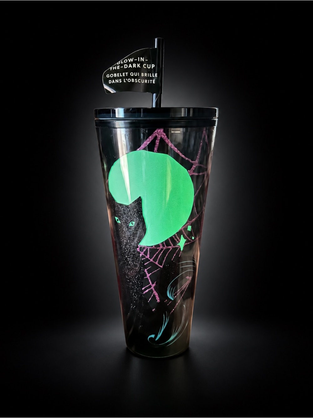 Starbucks Halloween 2021 Black Cat Glow in Dark Tumbler Cold Cup 24oz Spider Web